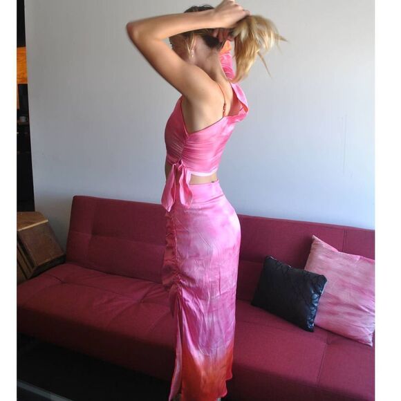 NWT AREA Stars Pink Ombre Died 1 Sleeve Top and Skirt Set- S - Picture 2 of 6